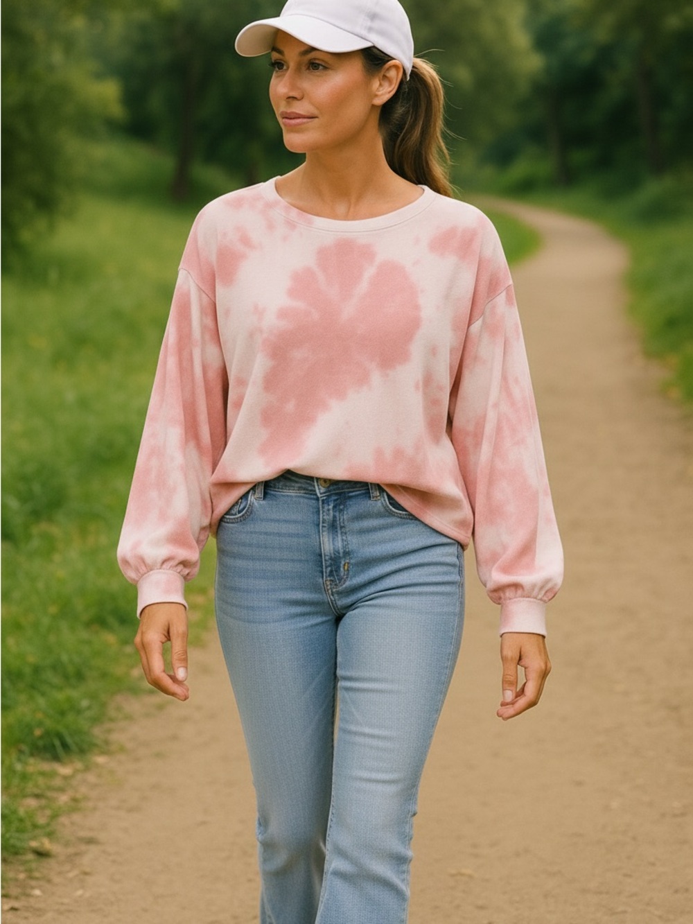 NWT Women's Pink Tie-Dye Crewneck Sweatshirt